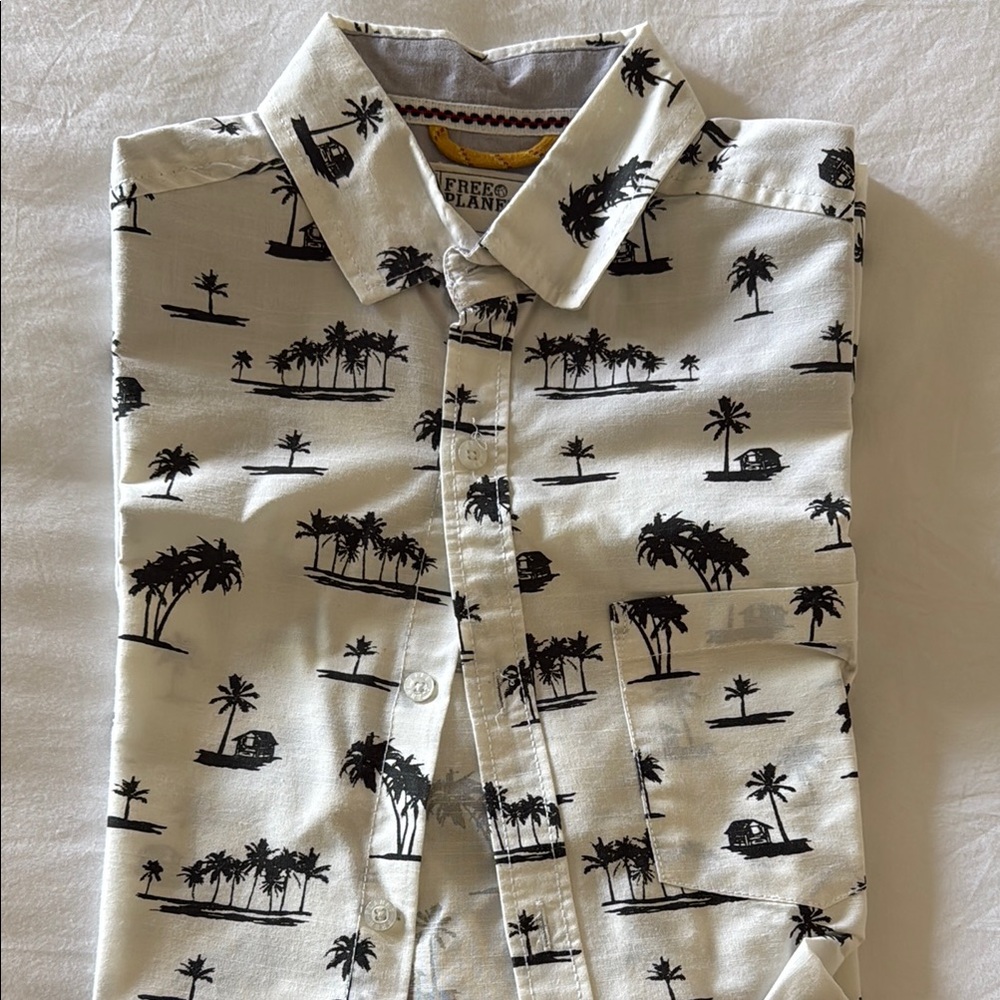 Free Planet White and Black Casual Button Down Shirt